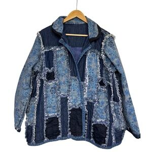 Patchwork Denim Jacket Indigo Floral Quilted Artwear